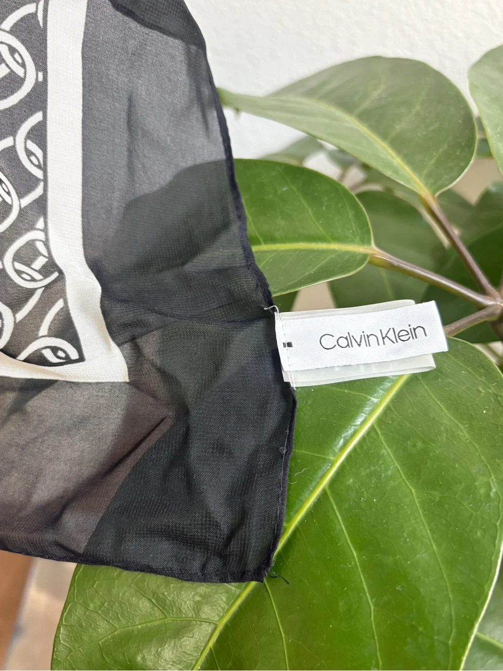 Calvin Klein Black and White Patterned Silk Scarf